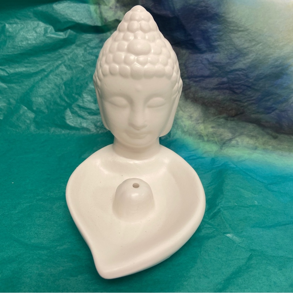 CERAMIC WHITE BUDDHA HEAD INCENSE HOLDER